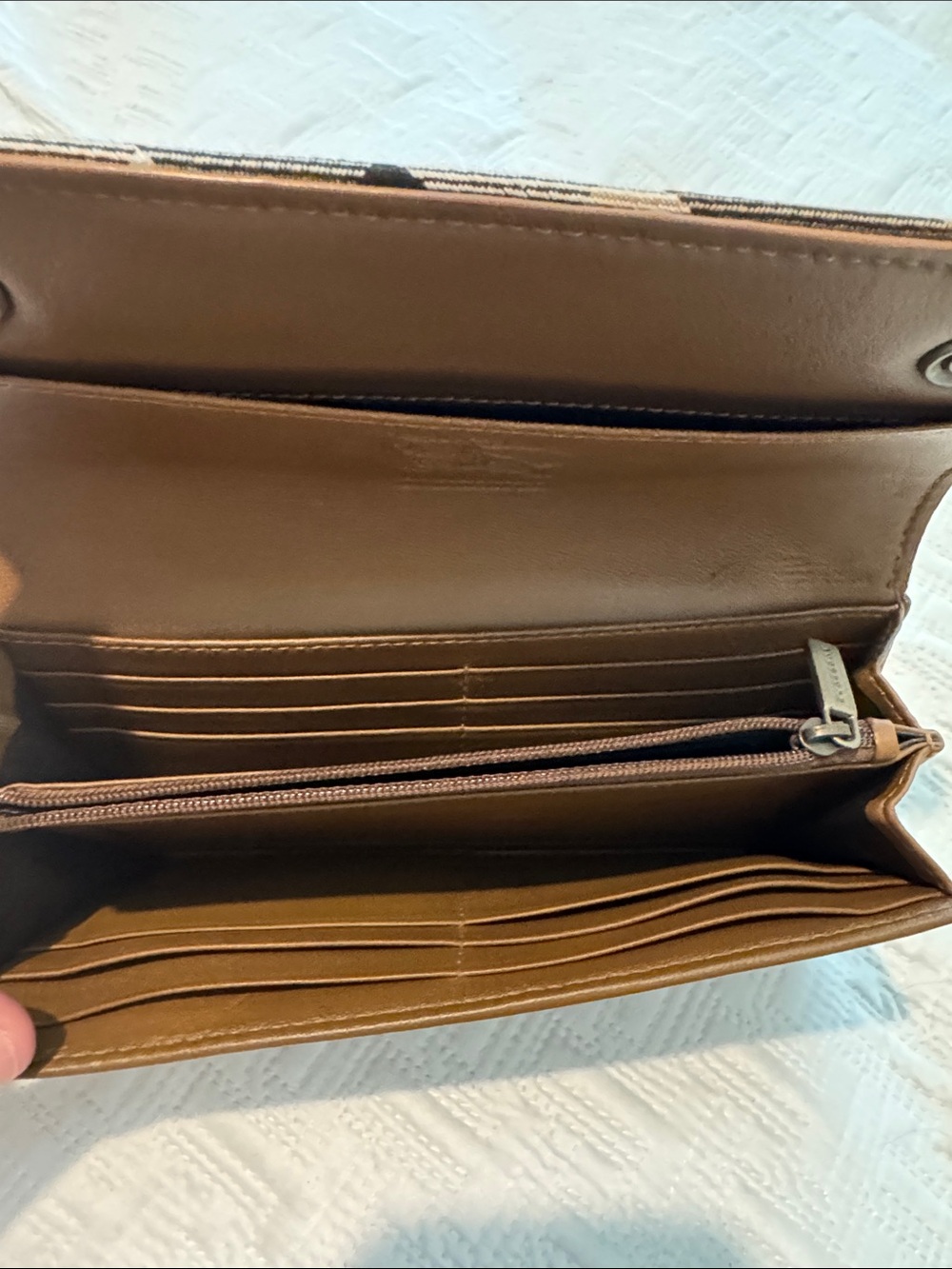 Burberry Tan Leather Snap-Button Continental Wallet with Check Trim - Picture 3 of 6